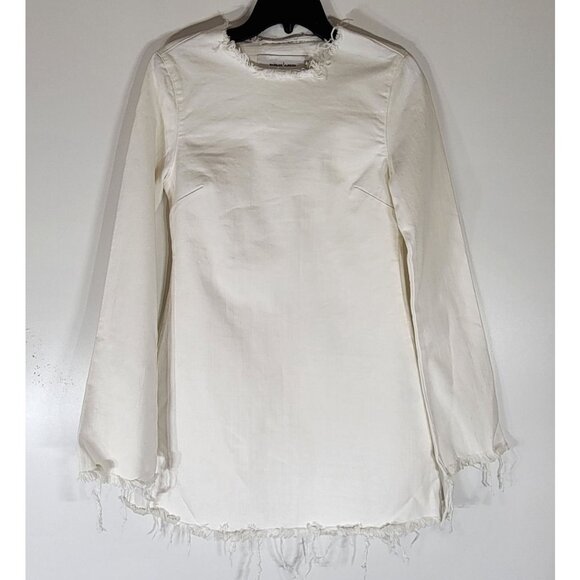 Marques ' Almeida White Denim Tunic / Mini Dress with Frayed Trim Womens Size S - Picture 2 of 6